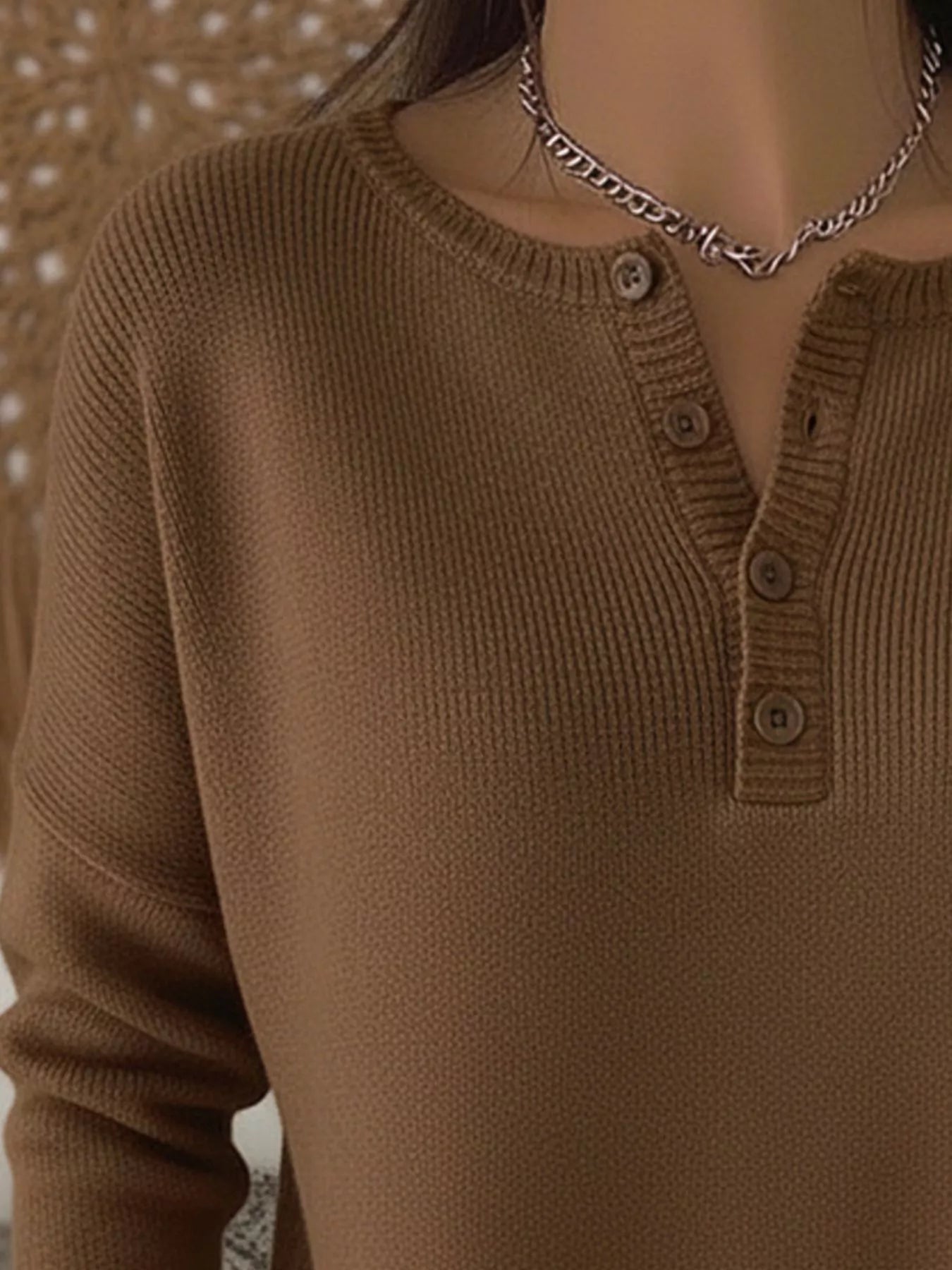 Full Size Half Button Long Sleeve Knit Top Plus Size - Crowned Energy CO.