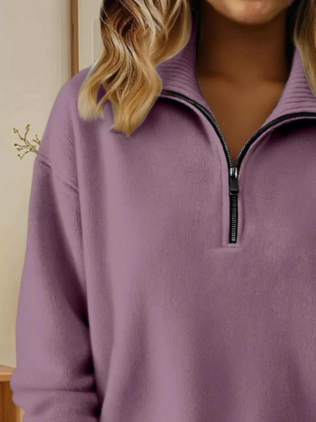 Full Size Half Zip Dropped Shoulder Sweater Plus Size - Crowned Energy CO.