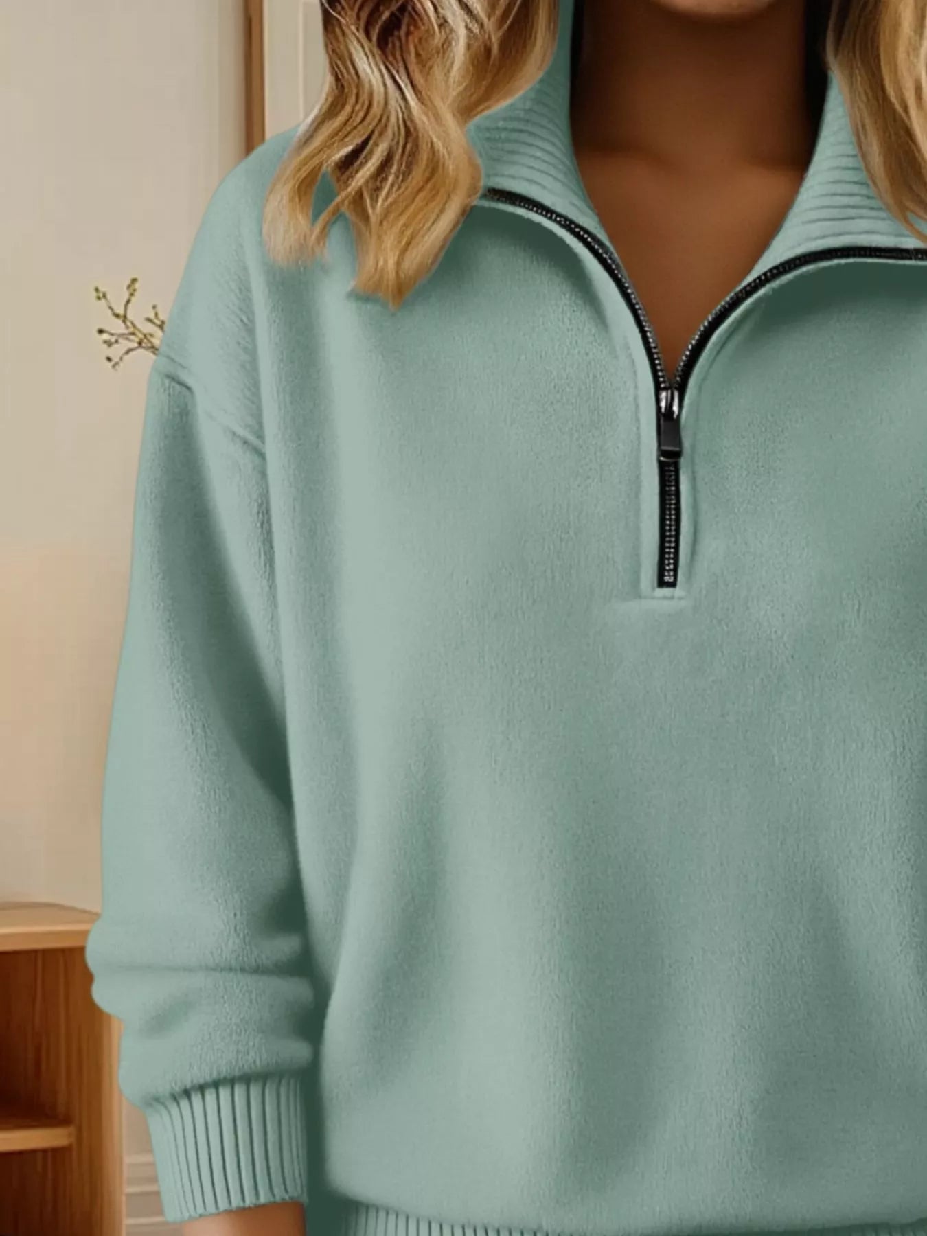Full Size Half Zip Dropped Shoulder Sweater Plus Size - Crowned Energy CO.