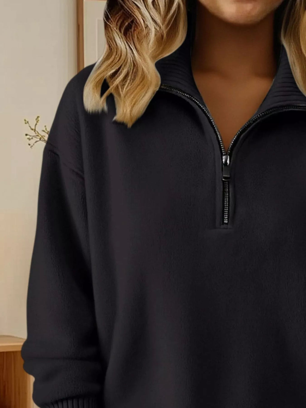 Full Size Half Zip Dropped Shoulder Sweater Plus Size - Crowned Energy CO.