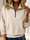 Full Size Half Zip Dropped Shoulder Sweater Plus Size - Crowned Energy CO.