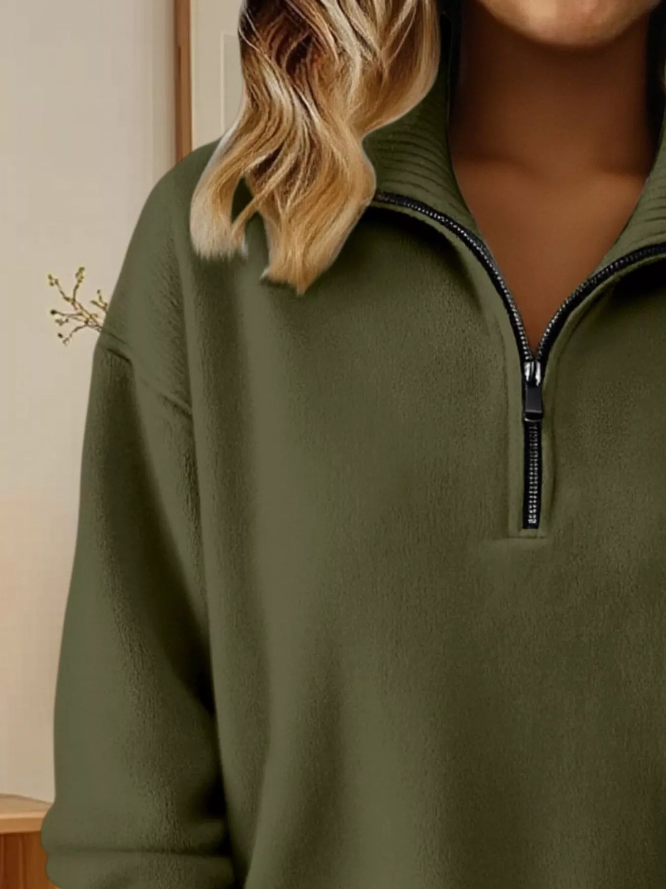 Full Size Half Zip Dropped Shoulder Sweater Plus Size - Crowned Energy CO.