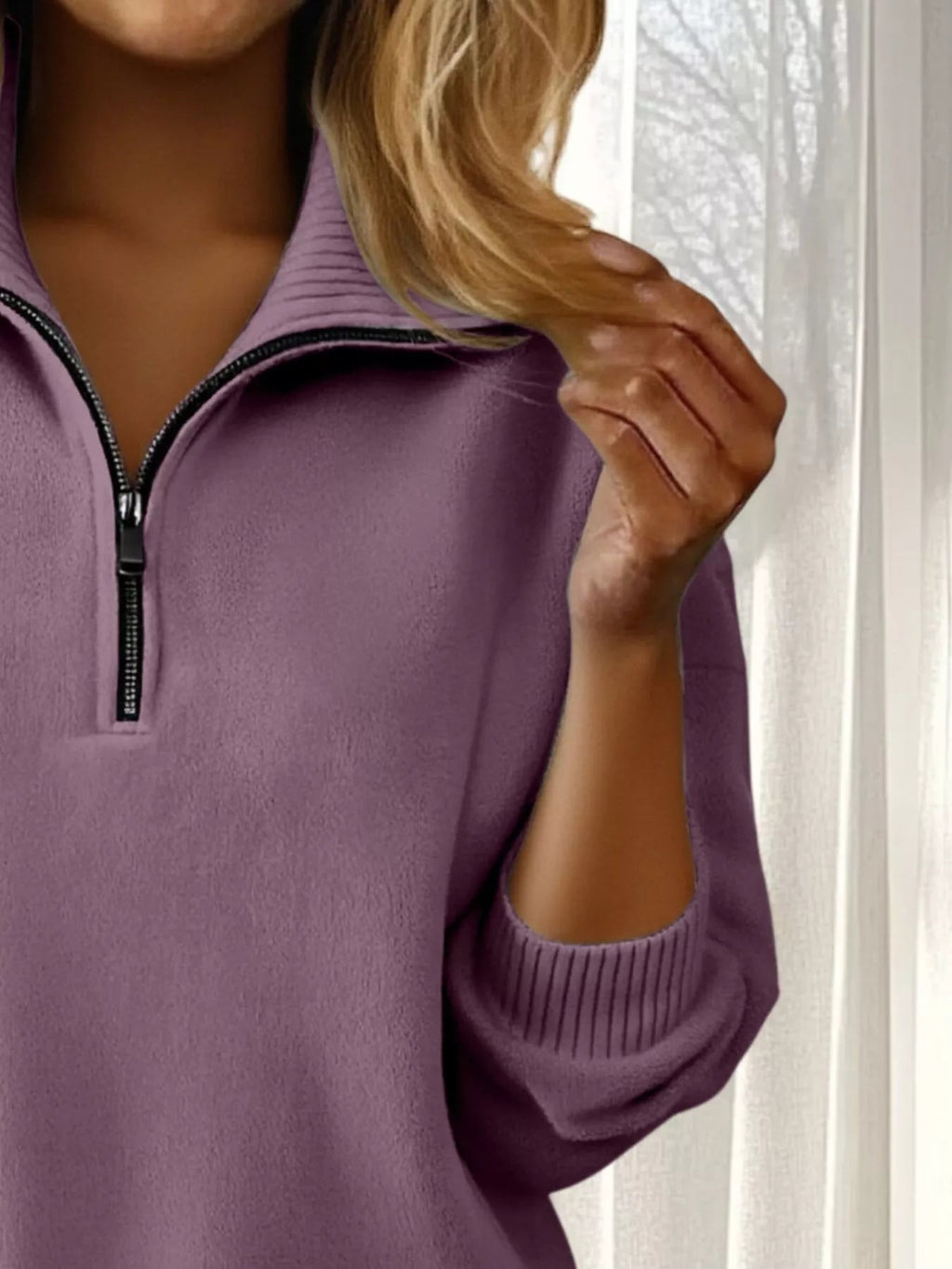 Full Size Half Zip Dropped Shoulder Sweater Plus Size - Crowned Energy CO.