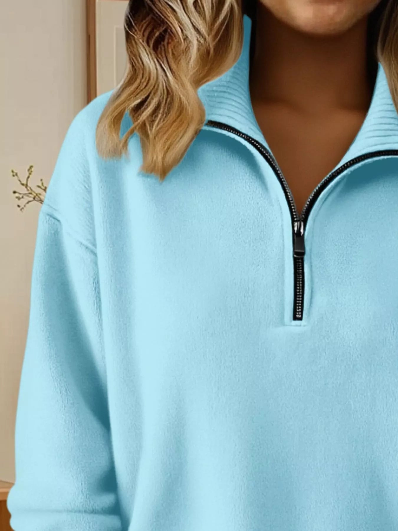 Full Size Half Zip Dropped Shoulder Sweater Plus Size - Crowned Energy CO.
