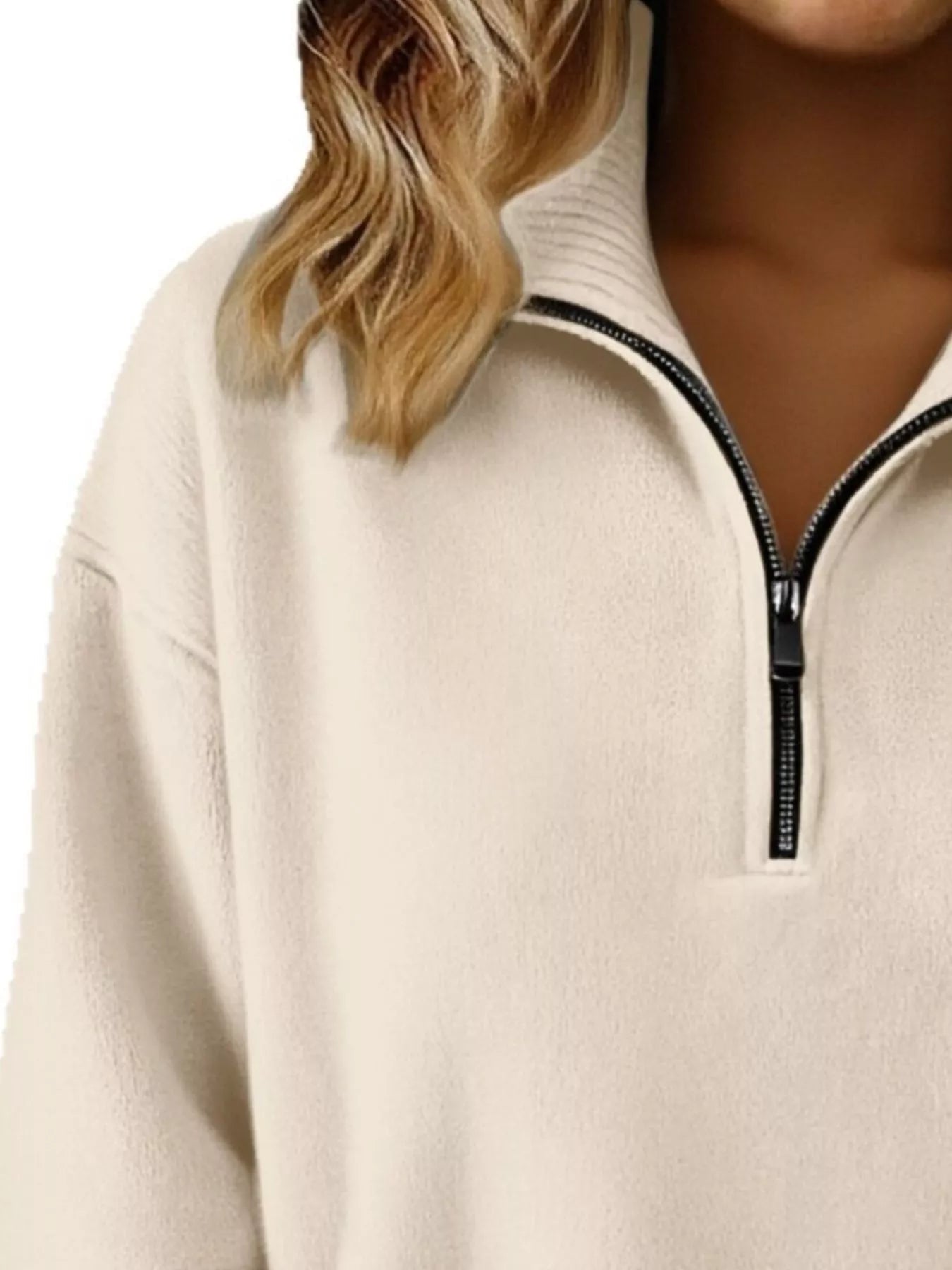 Full Size Half Zip Dropped Shoulder Sweater Plus Size - Crowned Energy CO.