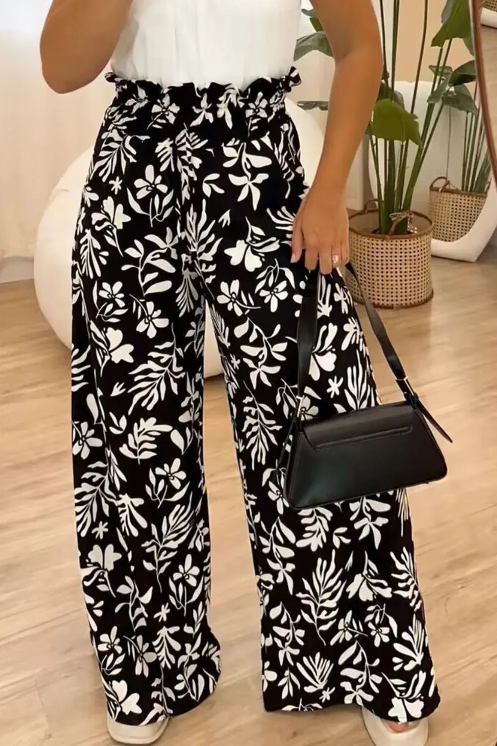 Full Size Printed High Waist Wide Leg Pants - Crowned Energy CO.
