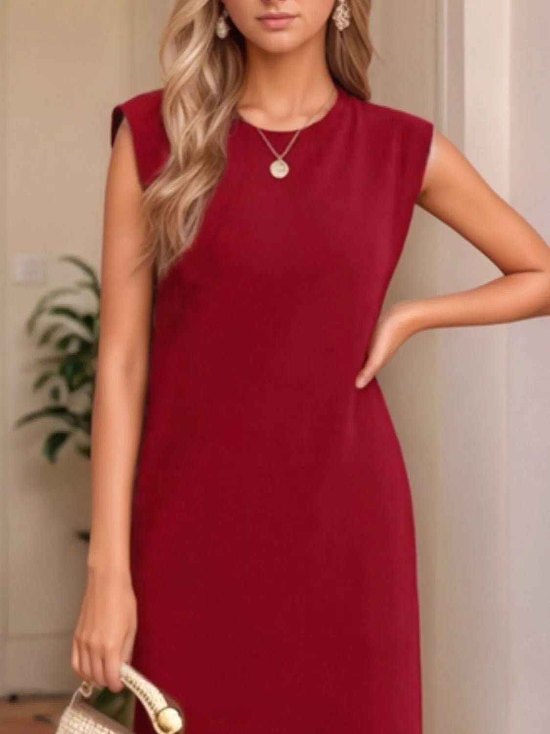 Crowned Energy CO. Black / S Trendsi Dresses Full Size Slit Round Neck Sleeveless Maxi Tank Dress Plus Size