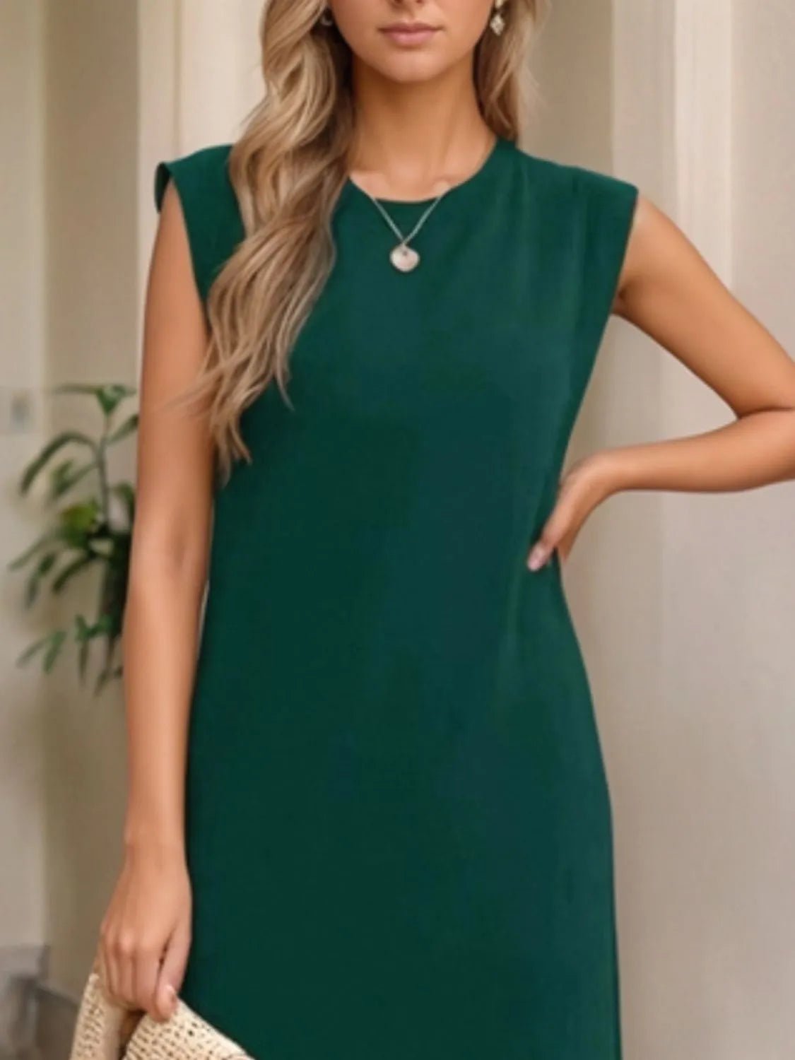 Crowned Energy CO. Black / S Trendsi Dresses Full Size Slit Round Neck Sleeveless Maxi Tank Dress Plus Size