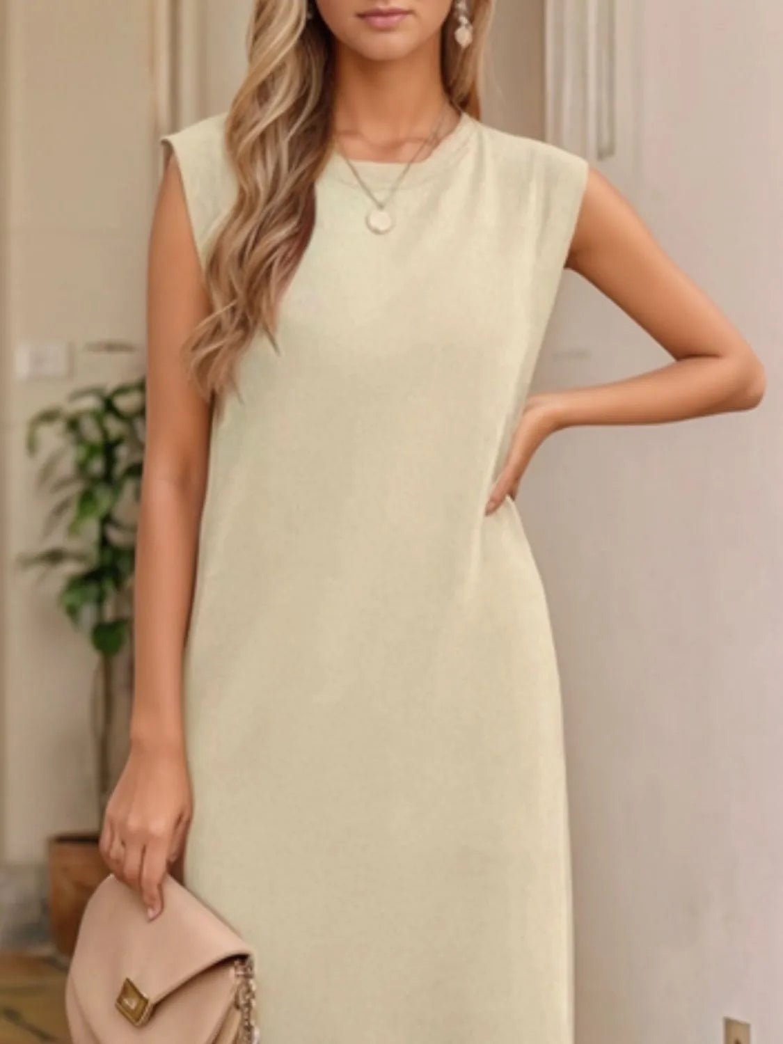 Crowned Energy CO. Black / S Trendsi Dresses Full Size Slit Round Neck Sleeveless Maxi Tank Dress Plus Size