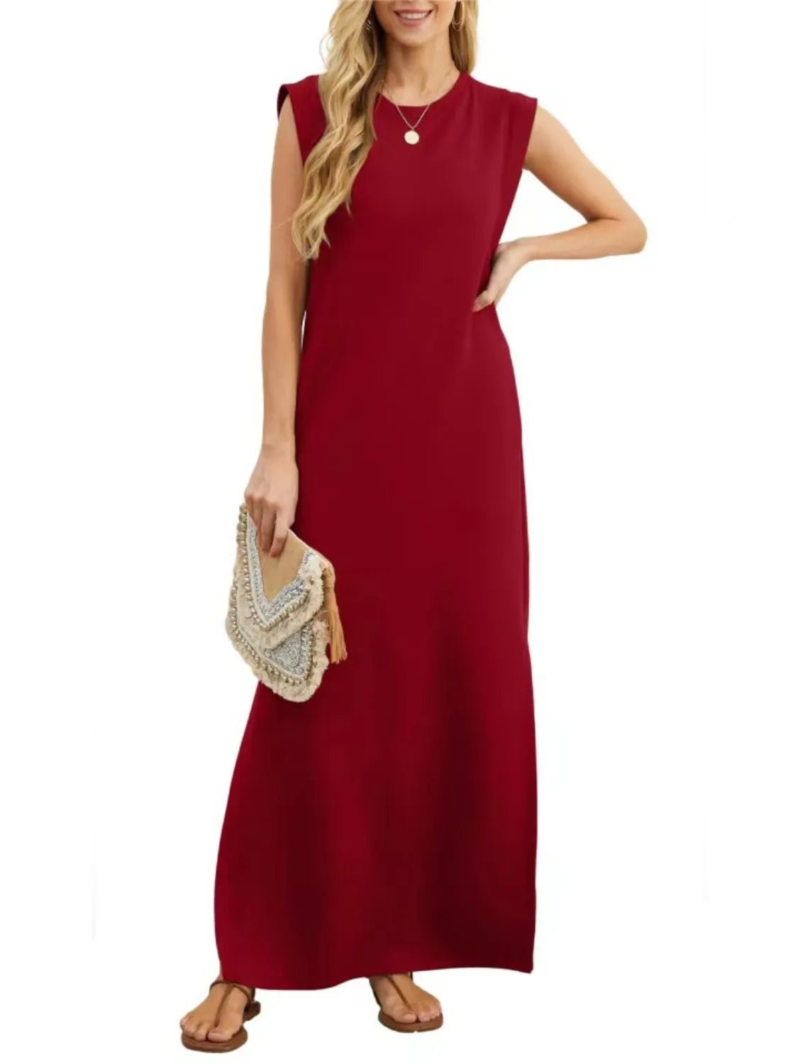 Crowned Energy CO. Black / S Trendsi Dresses Full Size Slit Round Neck Sleeveless Maxi Tank Dress Plus Size