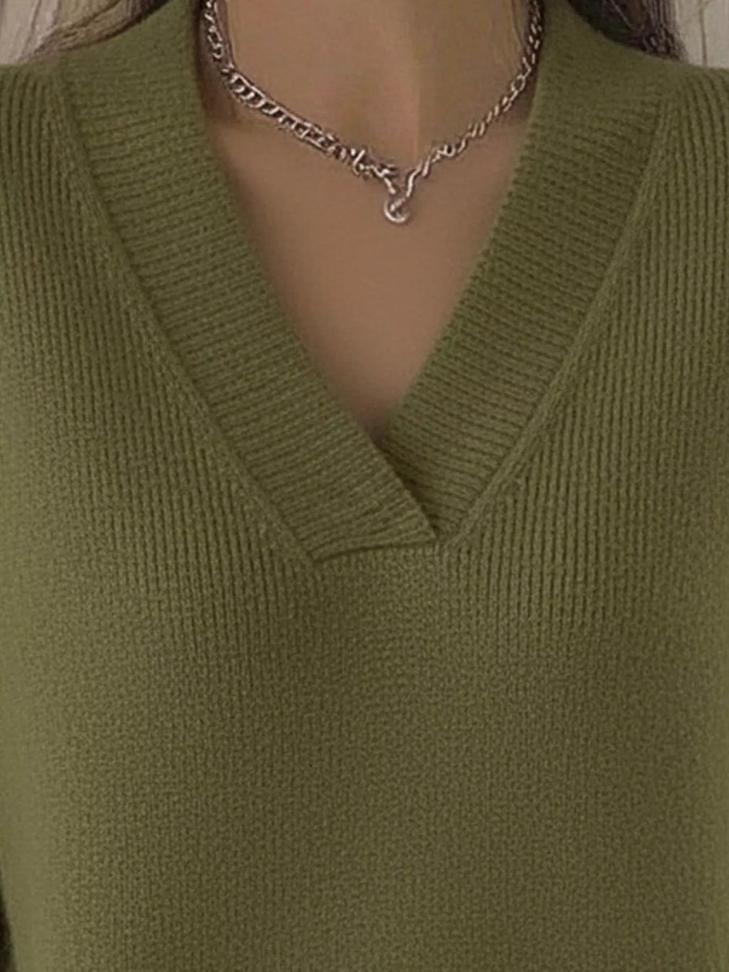 Full Size V - Neck Long Sleeve Sweater Plus Size - Crowned Energy CO.