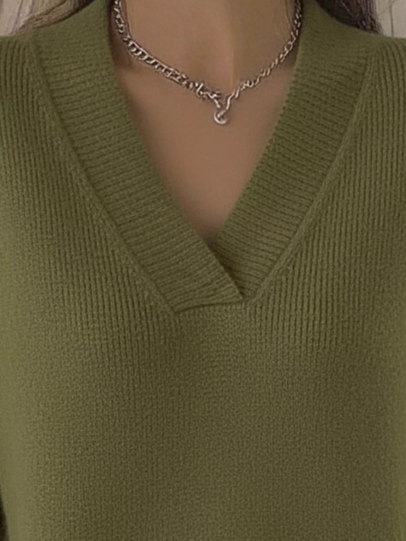 Full Size V - Neck Long Sleeve Sweater Plus Size - Crowned Energy CO.
