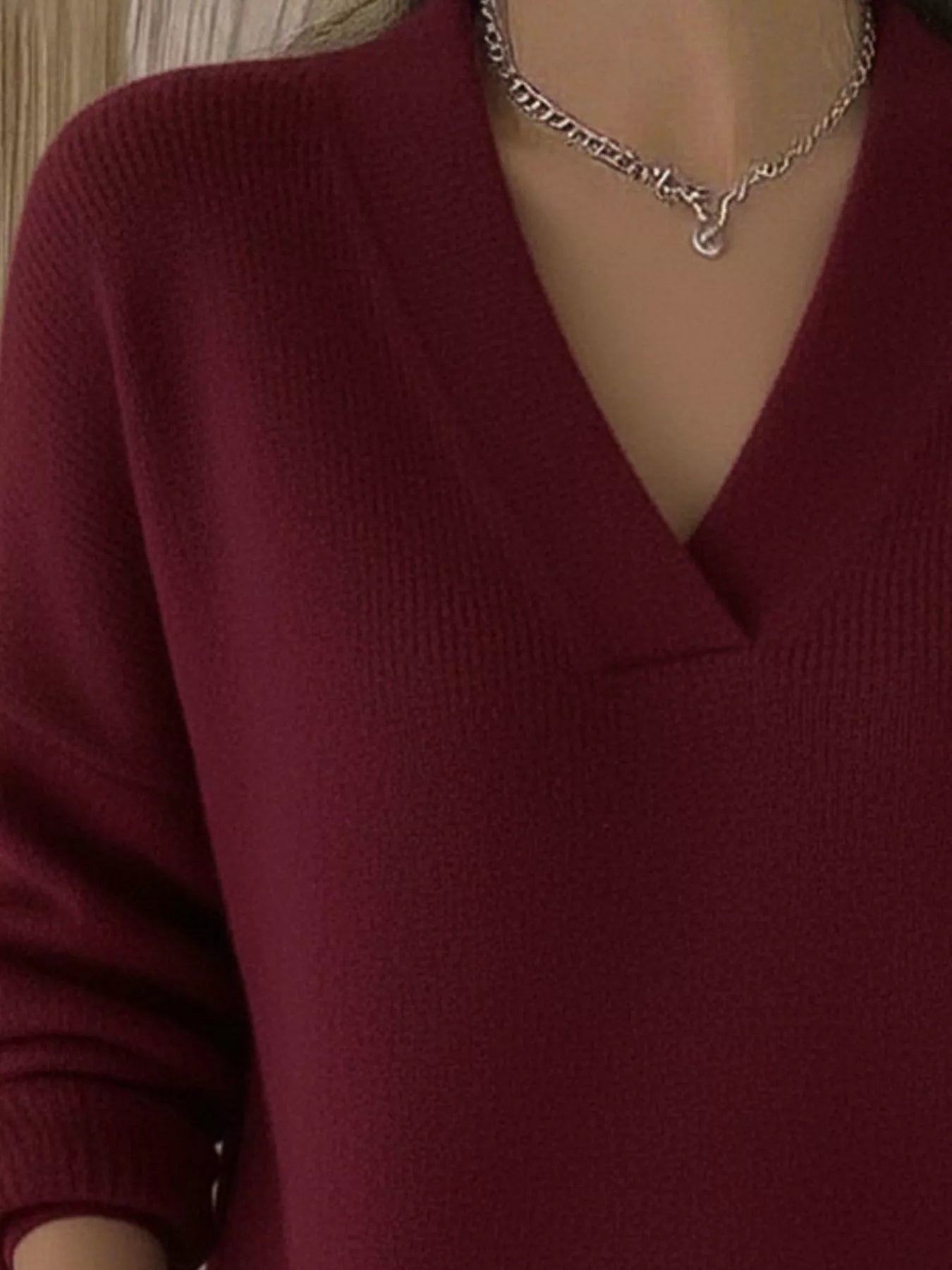Full Size V - Neck Long Sleeve Sweater Plus Size - Crowned Energy CO.