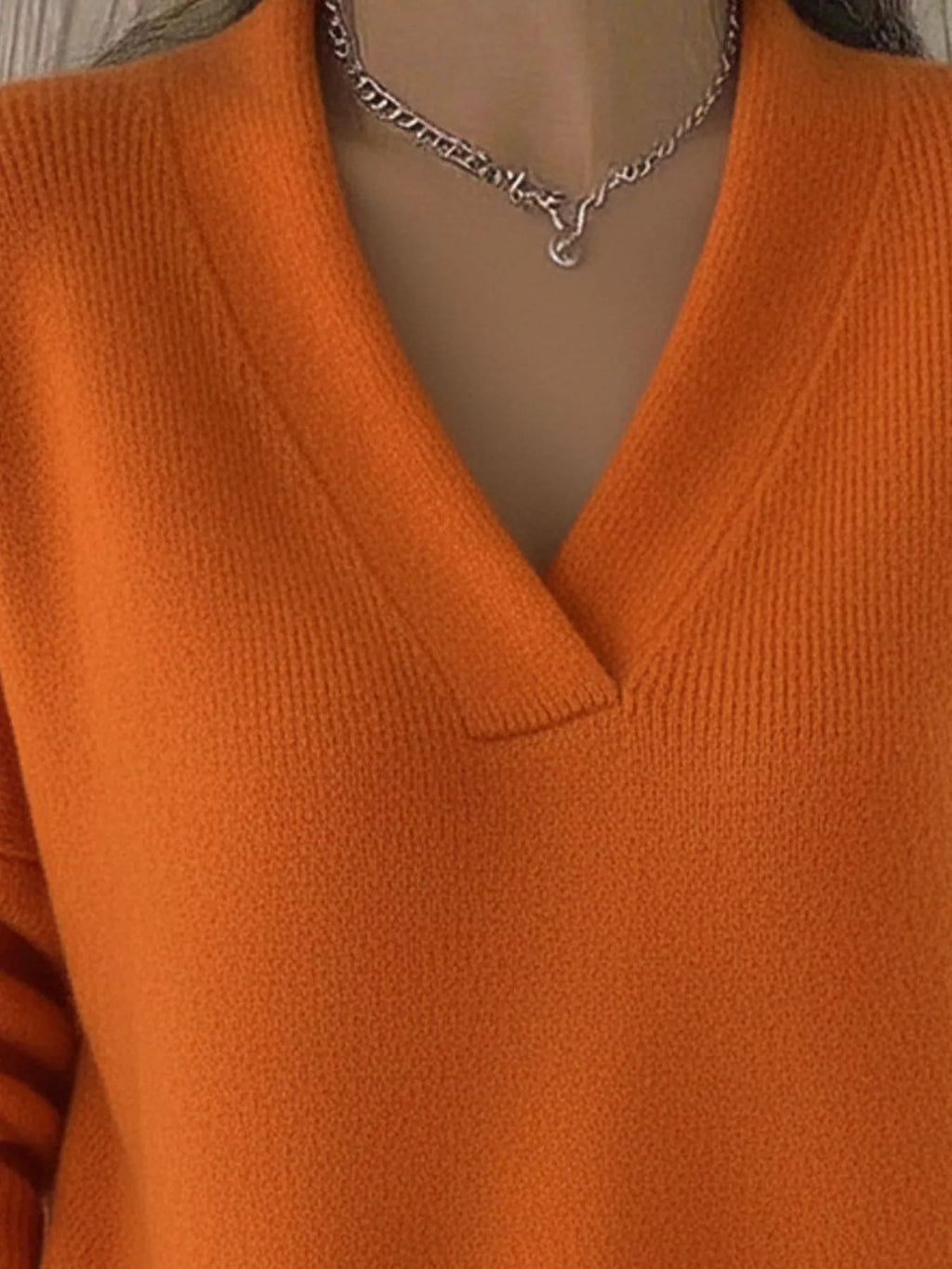Full Size V - Neck Long Sleeve Sweater Plus Size - Crowned Energy CO.