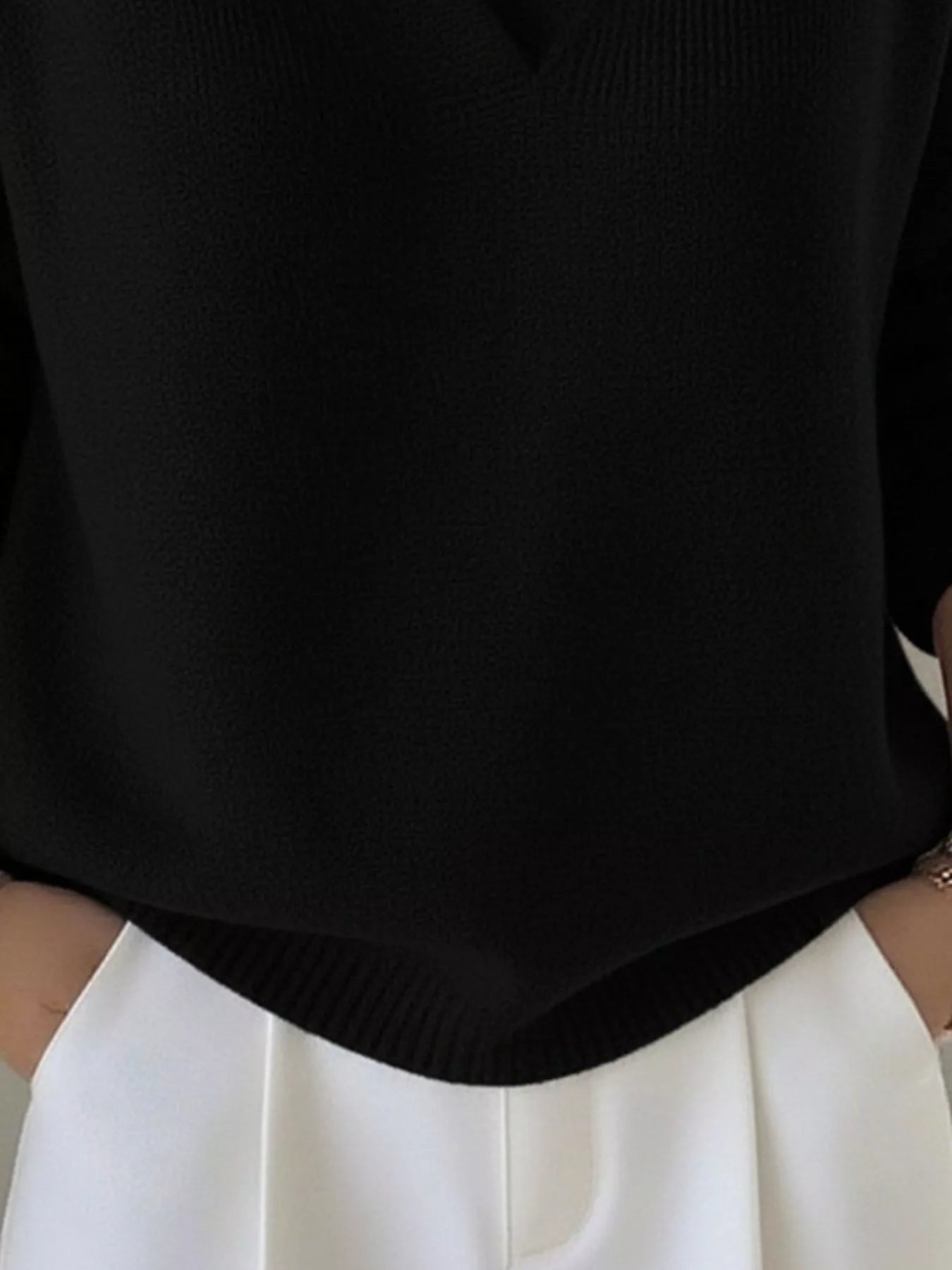 Full Size V - Neck Long Sleeve Sweater Plus Size - Crowned Energy CO.