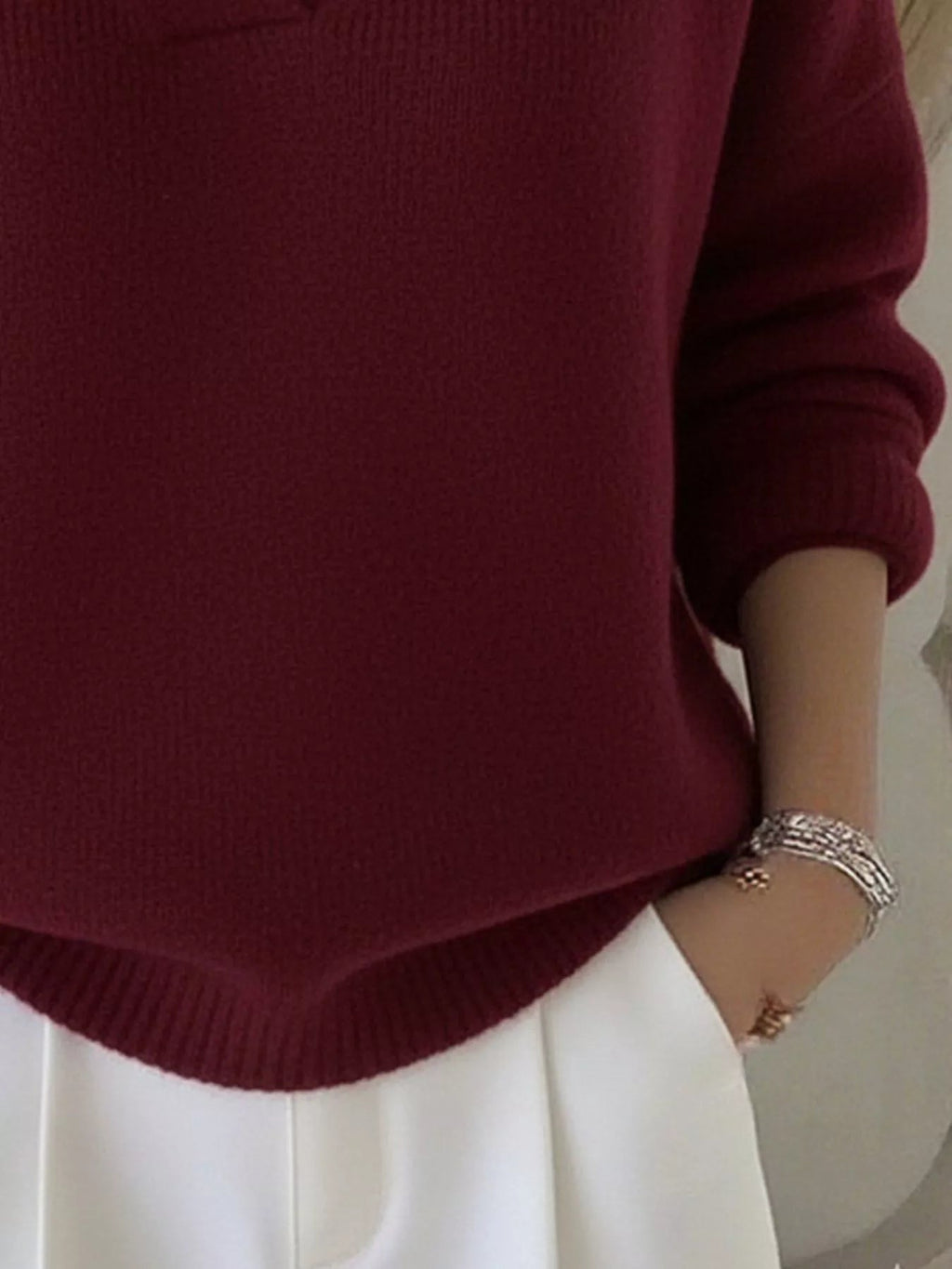 Full Size V - Neck Long Sleeve Sweater Plus Size - Crowned Energy CO.