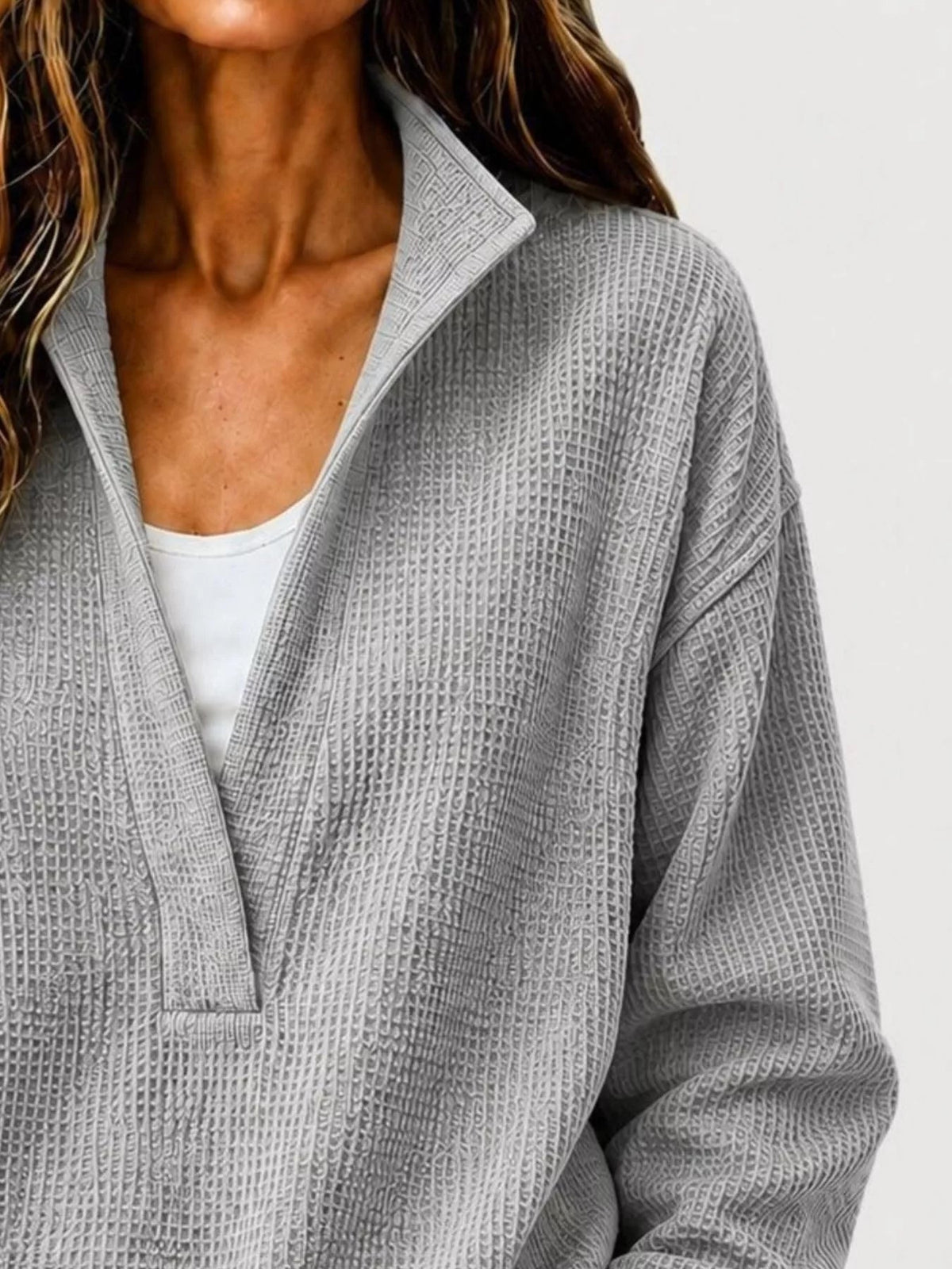 Full Size Waffle Knit Dropped Shoulder Sweatshirt Plus Size - Crowned Energy CO.