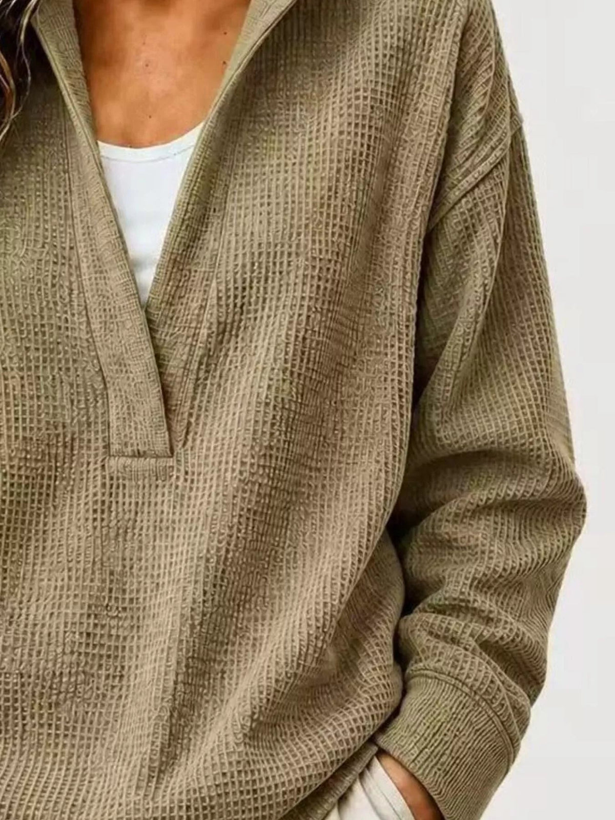 Full Size Waffle Knit Dropped Shoulder Sweatshirt Plus Size - Crowned Energy CO.