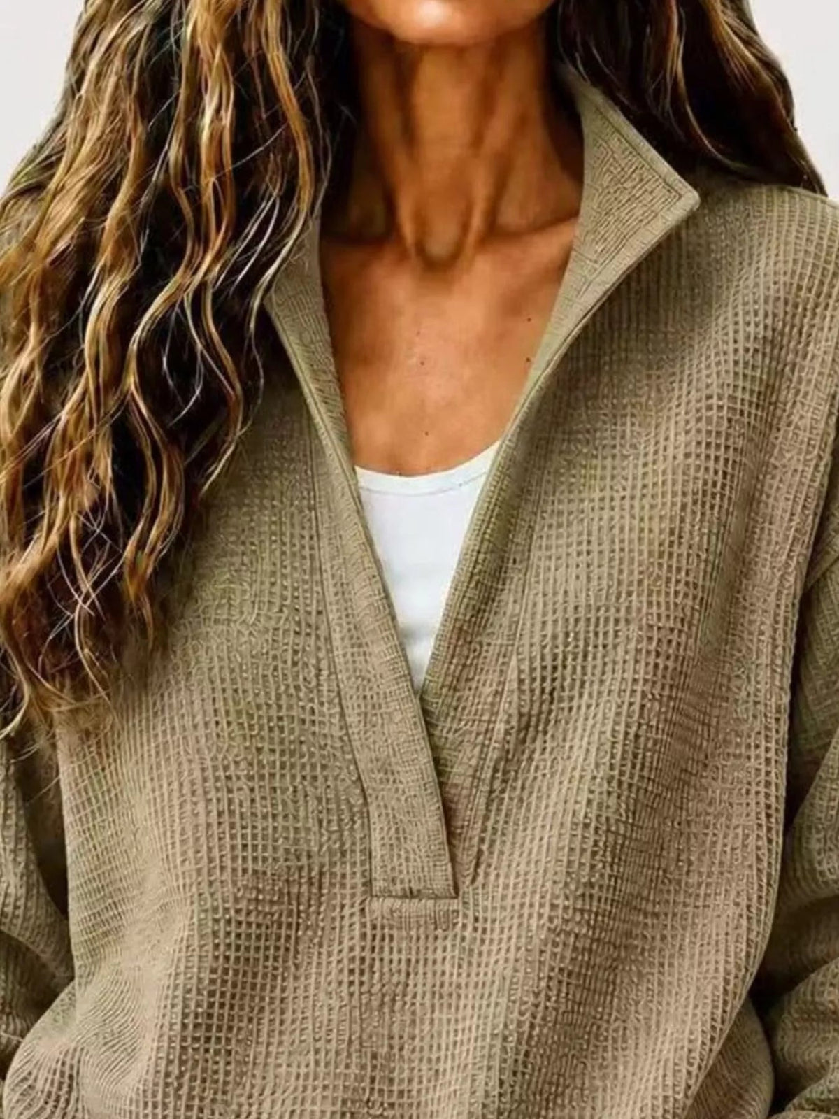 Full Size Waffle Knit Dropped Shoulder Sweatshirt Plus Size - Crowned Energy CO.