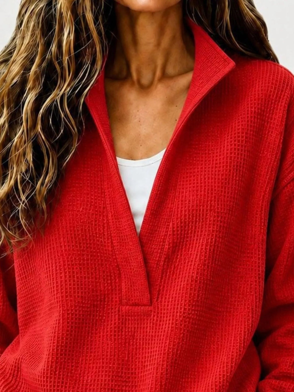 Full Size Waffle Knit Dropped Shoulder Sweatshirt Plus Size - Crowned Energy CO.