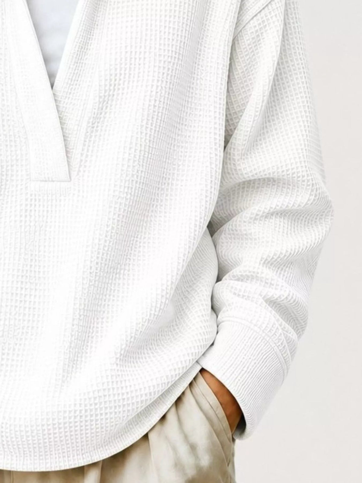 Full Size Waffle Knit Dropped Shoulder Sweatshirt Plus Size - Crowned Energy CO.