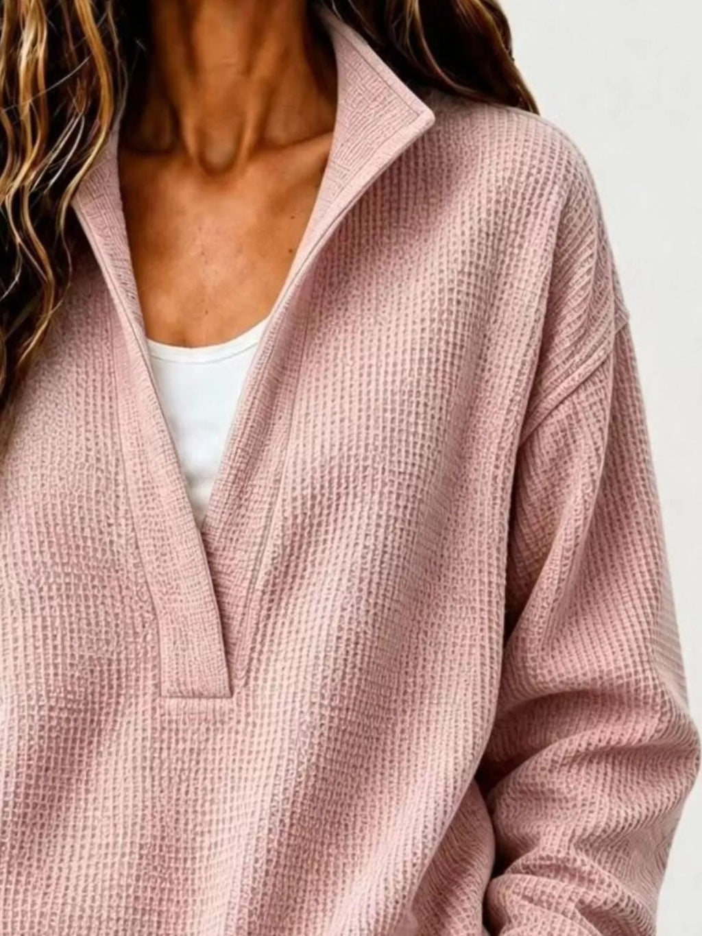 Full Size Waffle Knit Dropped Shoulder Sweatshirt Plus Size - Crowned Energy CO.
