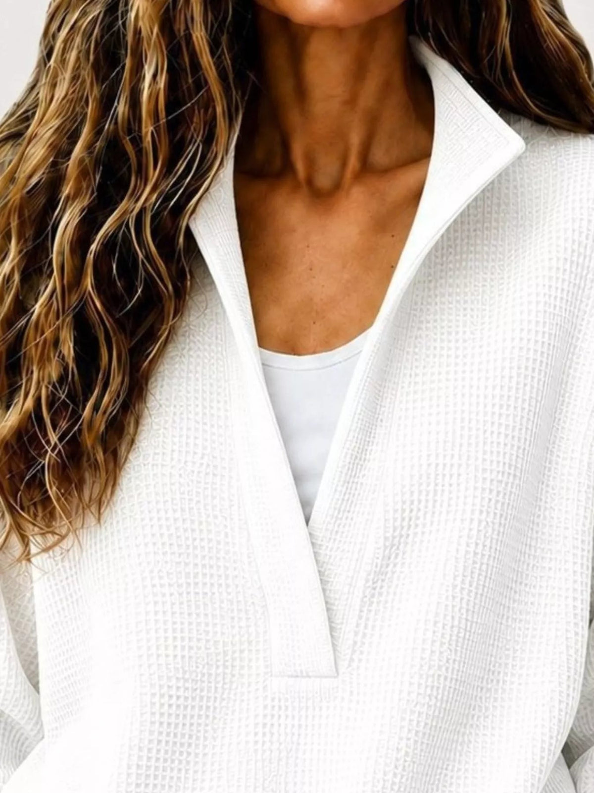 Full Size Waffle Knit Dropped Shoulder Sweatshirt Plus Size - Crowned Energy CO.