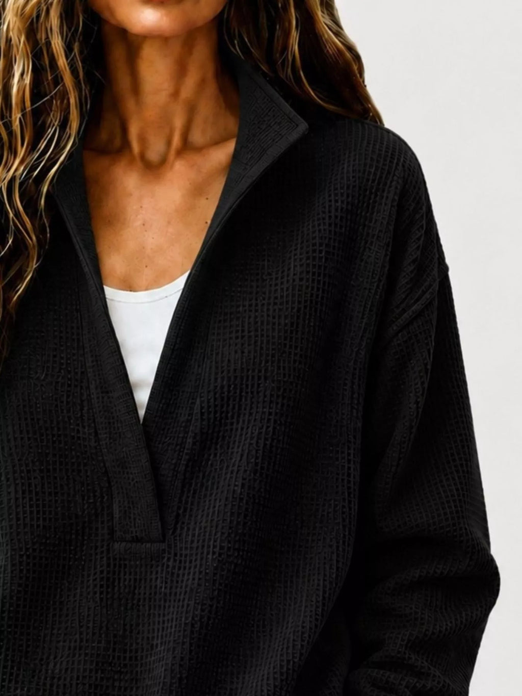 Full Size Waffle Knit Dropped Shoulder Sweatshirt Plus Size - Crowned Energy CO.