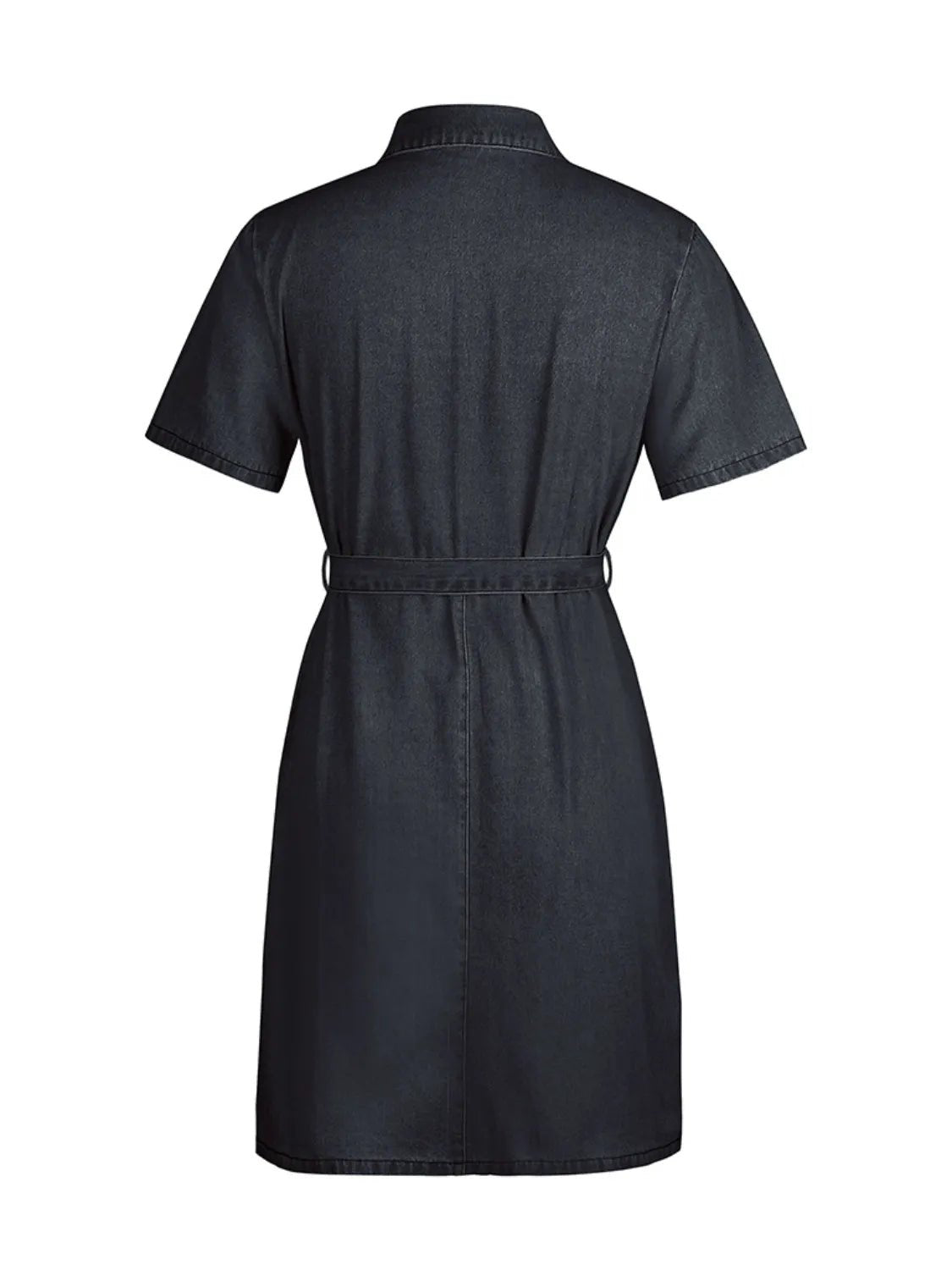 Full Size Zip Front Short Sleeve Denim Dress Plus Size - Crowned Energy CO.
