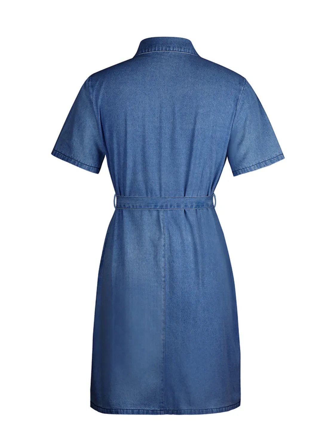 Full Size Zip Front Short Sleeve Denim Dress Plus Size - Crowned Energy CO.