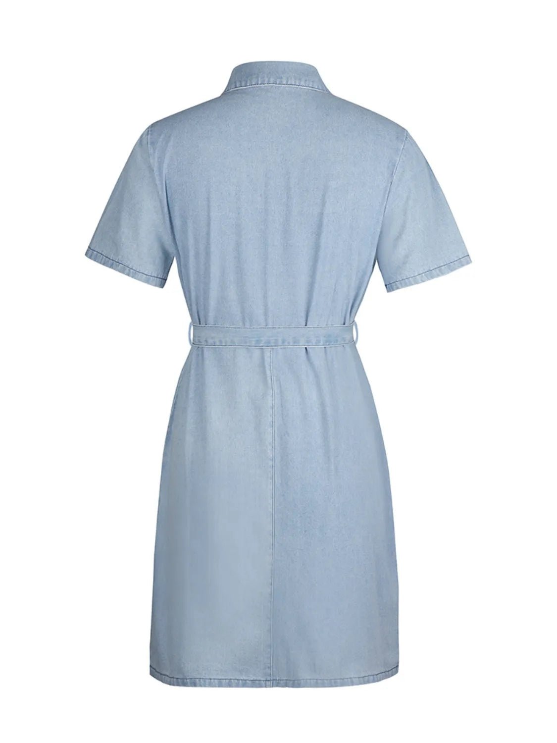 Full Size Zip Front Short Sleeve Denim Dress Plus Size - Crowned Energy CO.