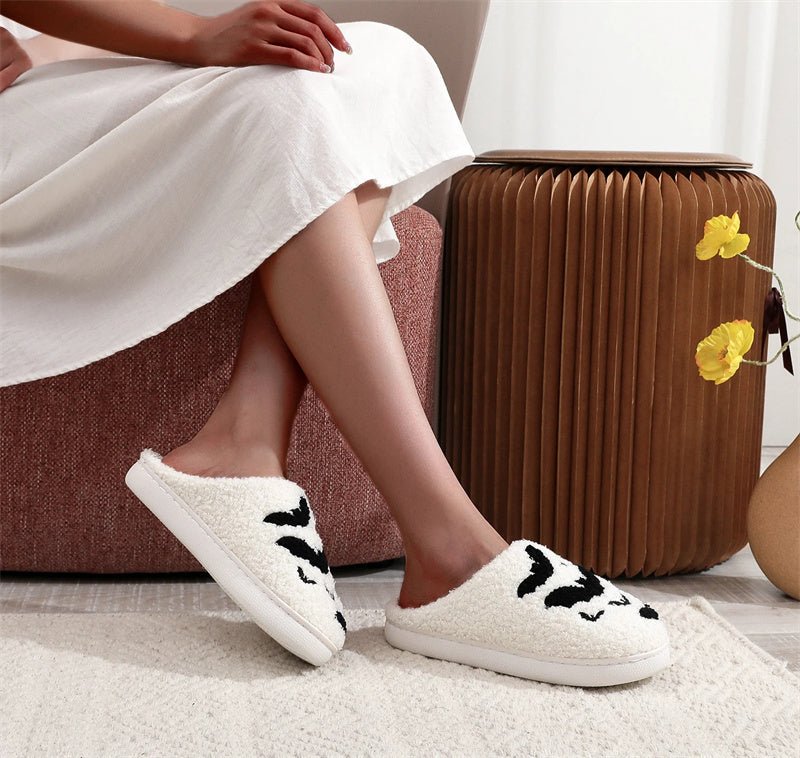 Crowned Energy CO. Black Bat / 36to37 Goddess Vibes slippers Funny Bat Slipper Halloween Pumpkin Flat Indoor House Shoes