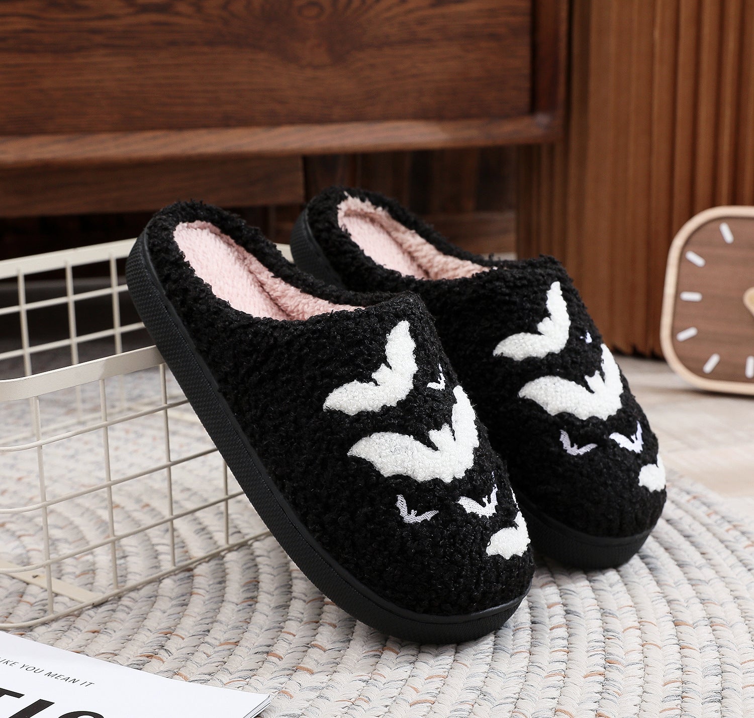 Crowned Energy CO. Black Bat / 36to37 Goddess Vibes slippers Funny Bat Slipper Halloween Pumpkin Flat Indoor House Shoes