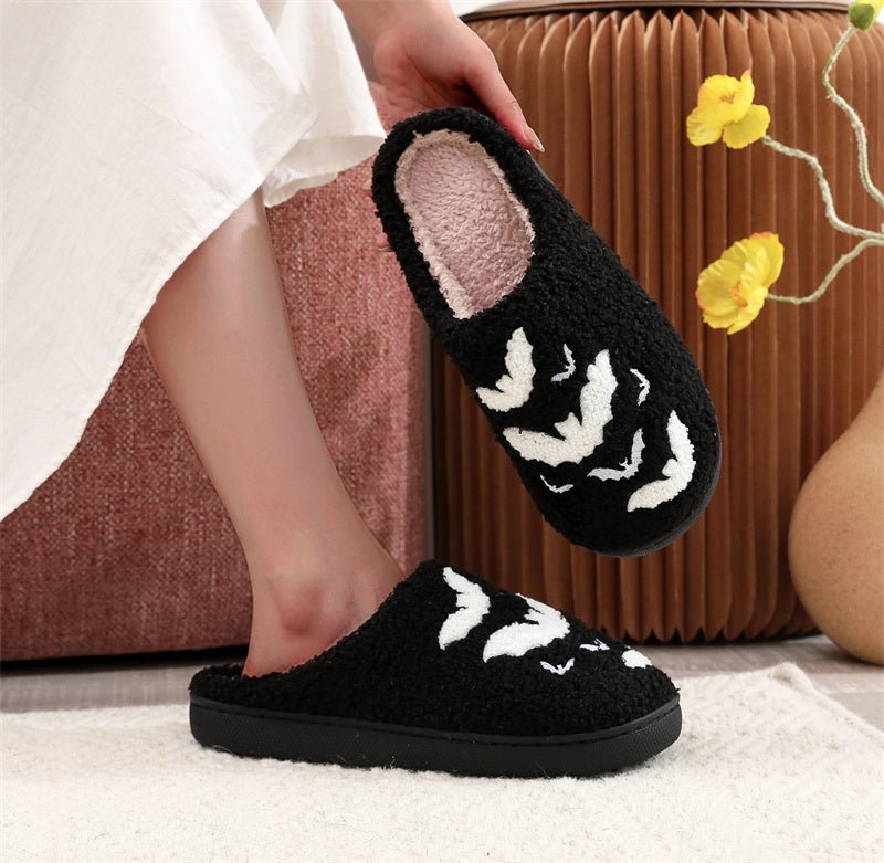 Crowned Energy CO. Black Bat / 36to37 Goddess Vibes slippers Funny Bat Slipper Halloween Pumpkin Flat Indoor House Shoes