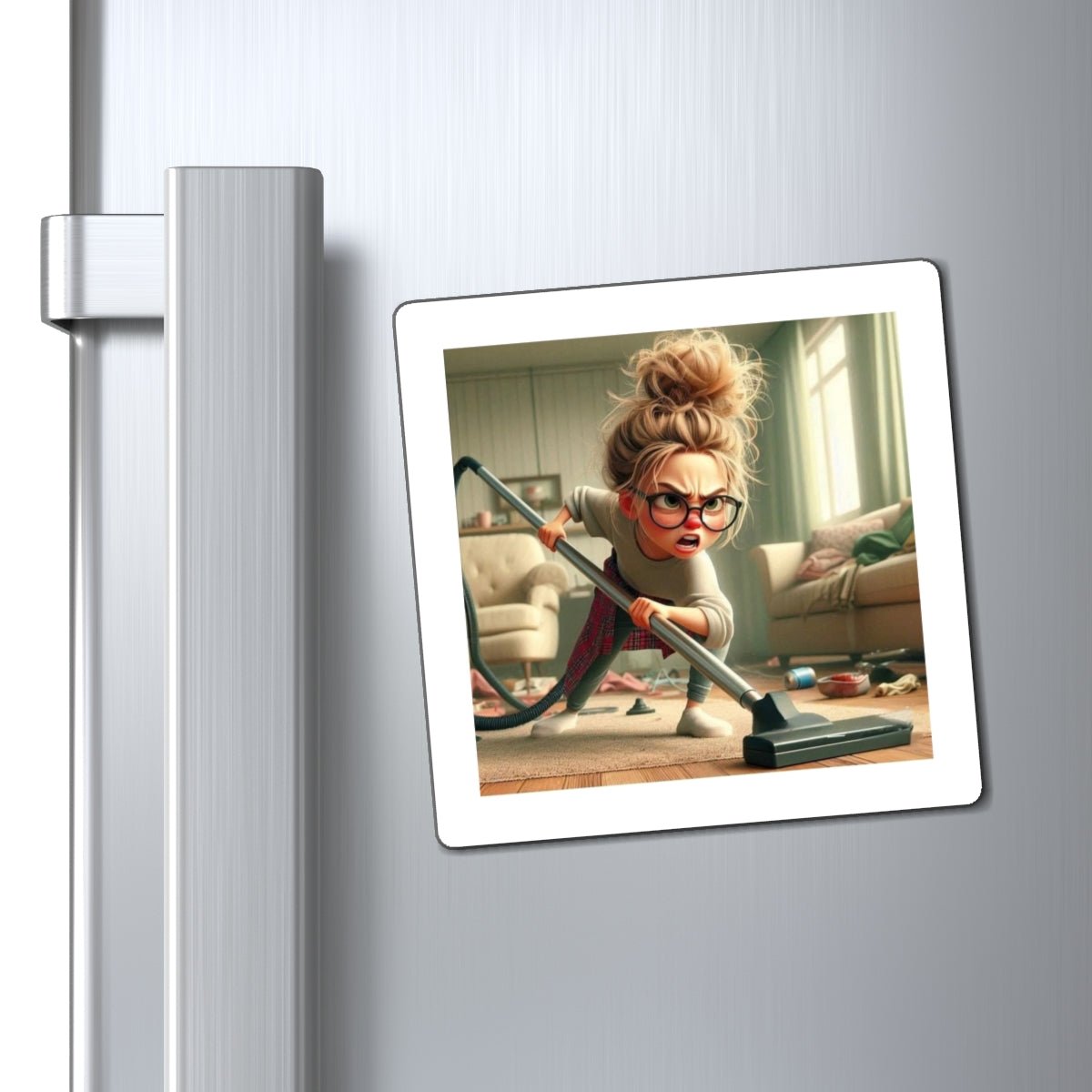 Crowned Energy CO. 3" × 3" Printify Paper products Funny Cleaning Magnet, Custom Home Decor, Gift for Housewarming, Quirky Fridge Magnet, Humor for Cleaners