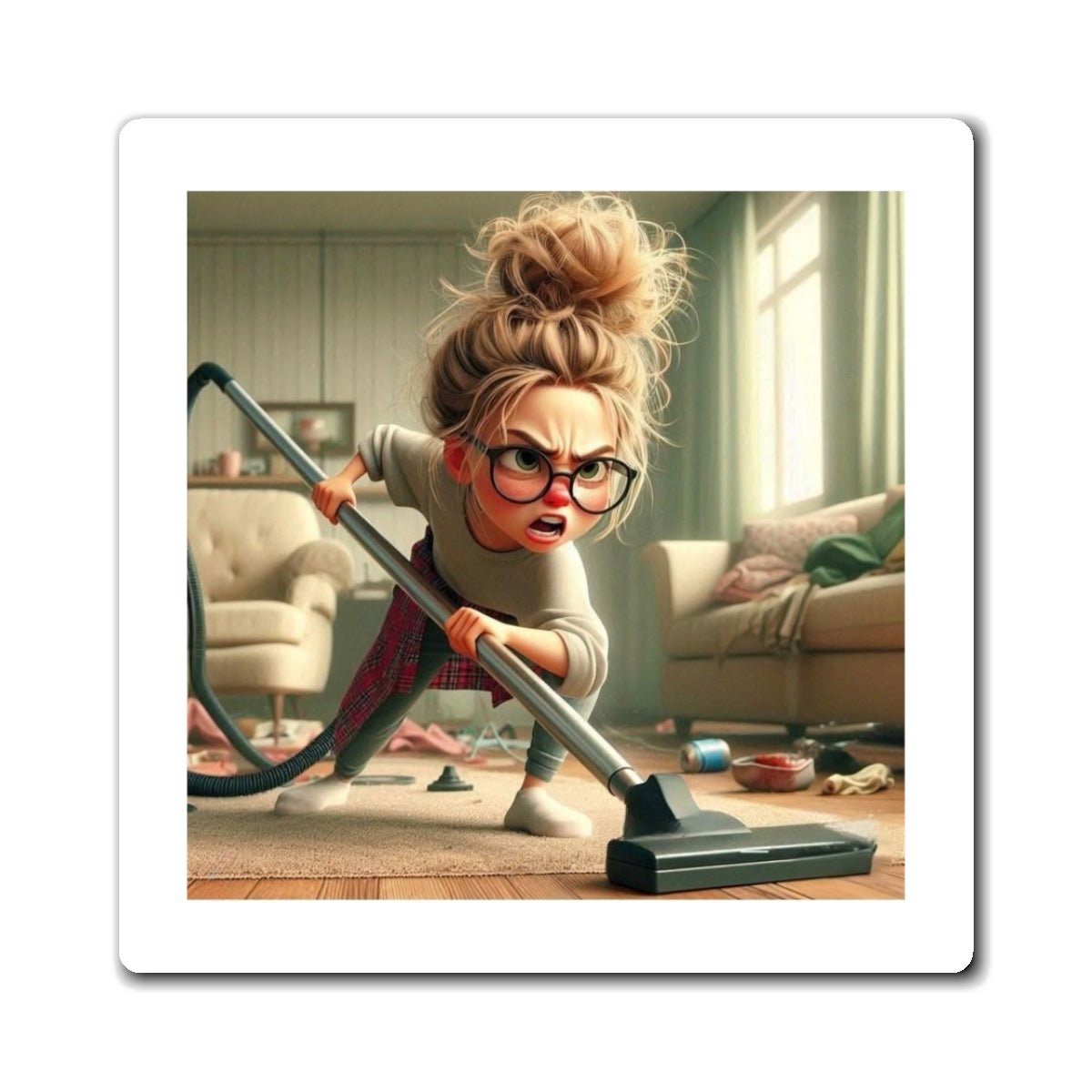 Crowned Energy CO. 3" × 3" Printify Paper products Funny Cleaning Magnet, Custom Home Decor, Gift for Housewarming, Quirky Fridge Magnet, Humor for Cleaners