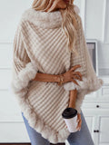 Fuzzy Trim Texture Three - Quarter Sleeve Poncho - Crowned Energy CO.
