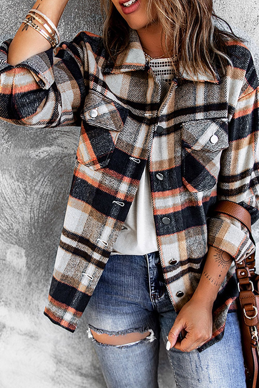 Crowned Energy CO. Blue / S / 100%Polyester Dear-Lover Dropshipping Outerwear/Plaid Shackets Geometric Plaid Print Pocketed Shacket