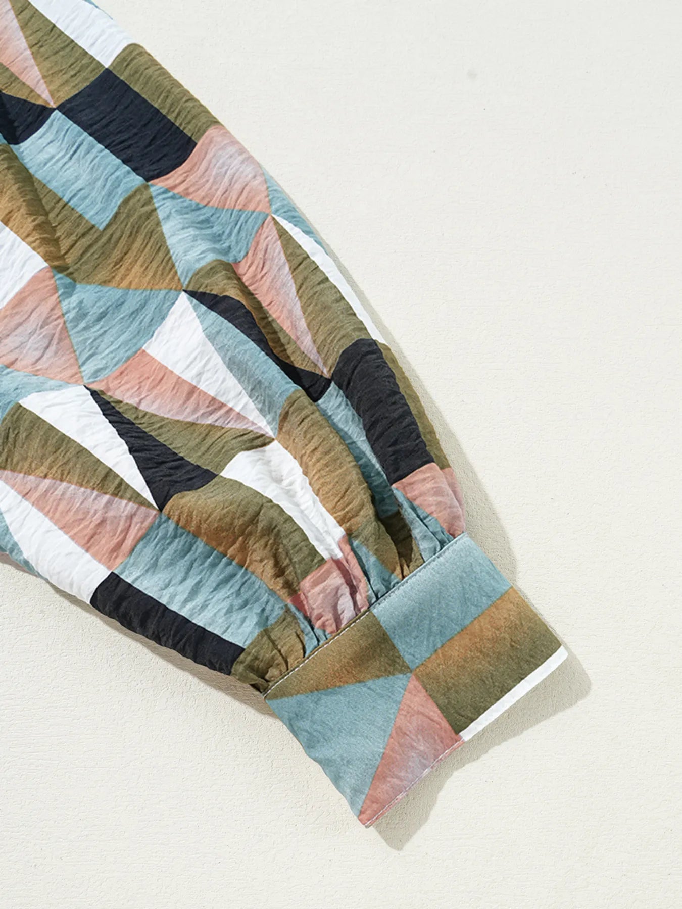 Crowned Energy CO. Multicolor / S Trendsi Tops/Blouses & Shirts Geometric Print Buttoned Balloon Sleeve Loose Fit Shirt