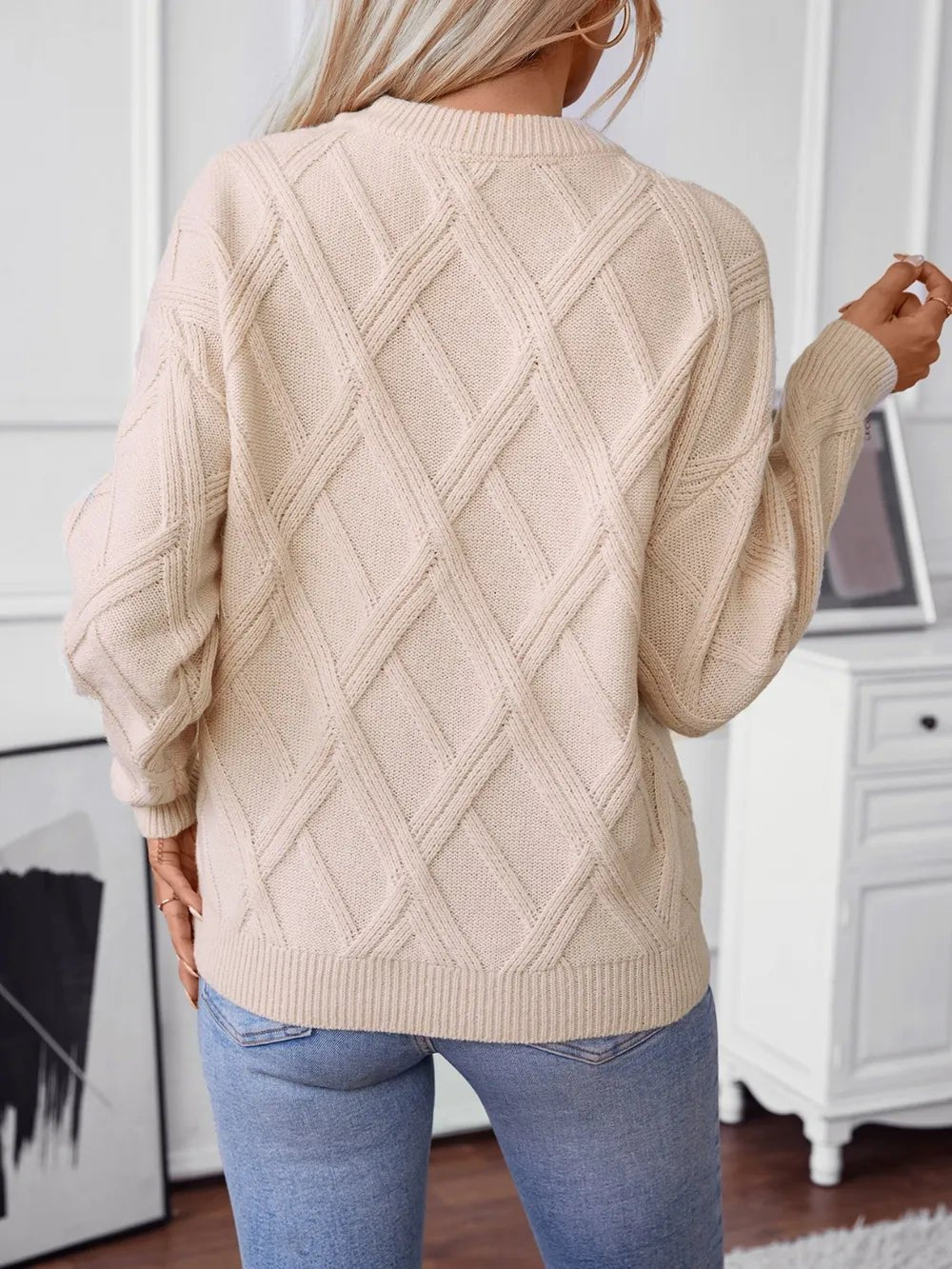Geometric Round Neck Long Sleeve Sweater - Crowned Energy CO.