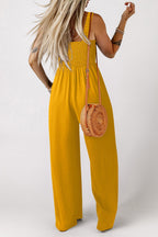 Ginger Smocked Sleeveless Wide Leg Jumpsuit with Pockets - Crowned Energy CO.