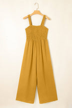 Ginger Smocked Sleeveless Wide Leg Jumpsuit with Pockets - Crowned Energy CO.