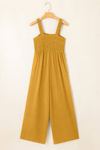 Ginger Smocked Sleeveless Wide Leg Jumpsuit with Pockets - Crowned Energy CO.