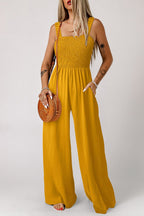Ginger Smocked Sleeveless Wide Leg Jumpsuit with Pockets - Crowned Energy CO.