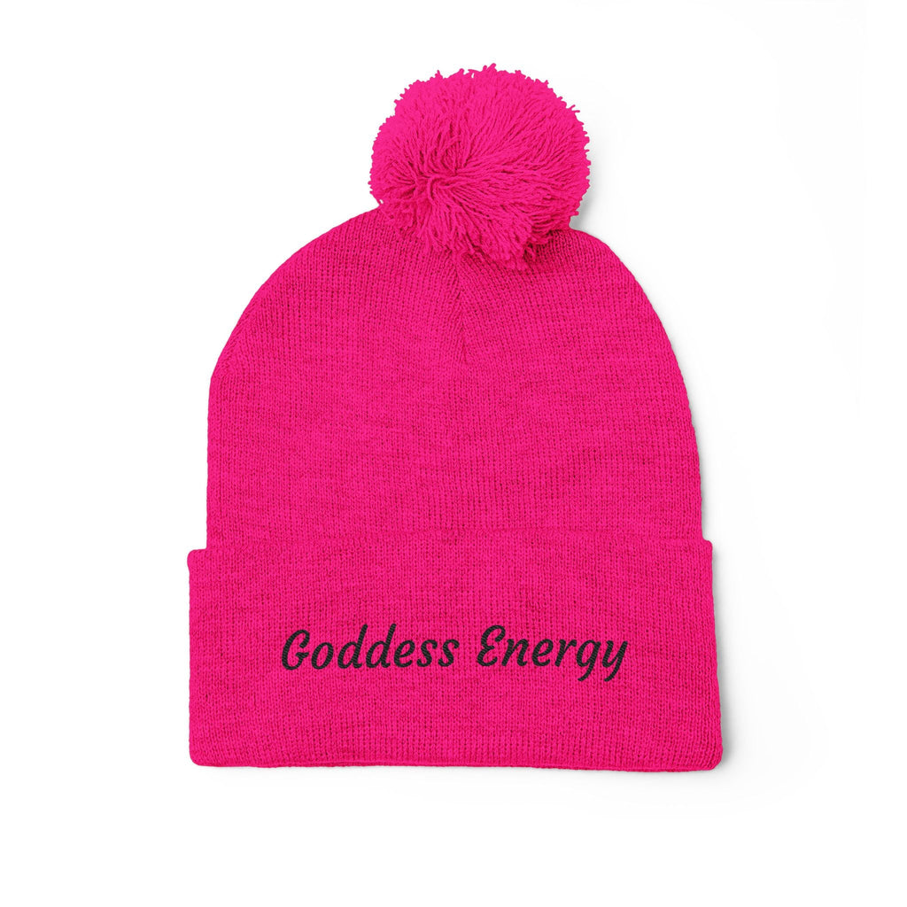 Goddess Energy Pom - Pom Beanie — Embroidered Knit Winter Hat - Crowned Energy CO.