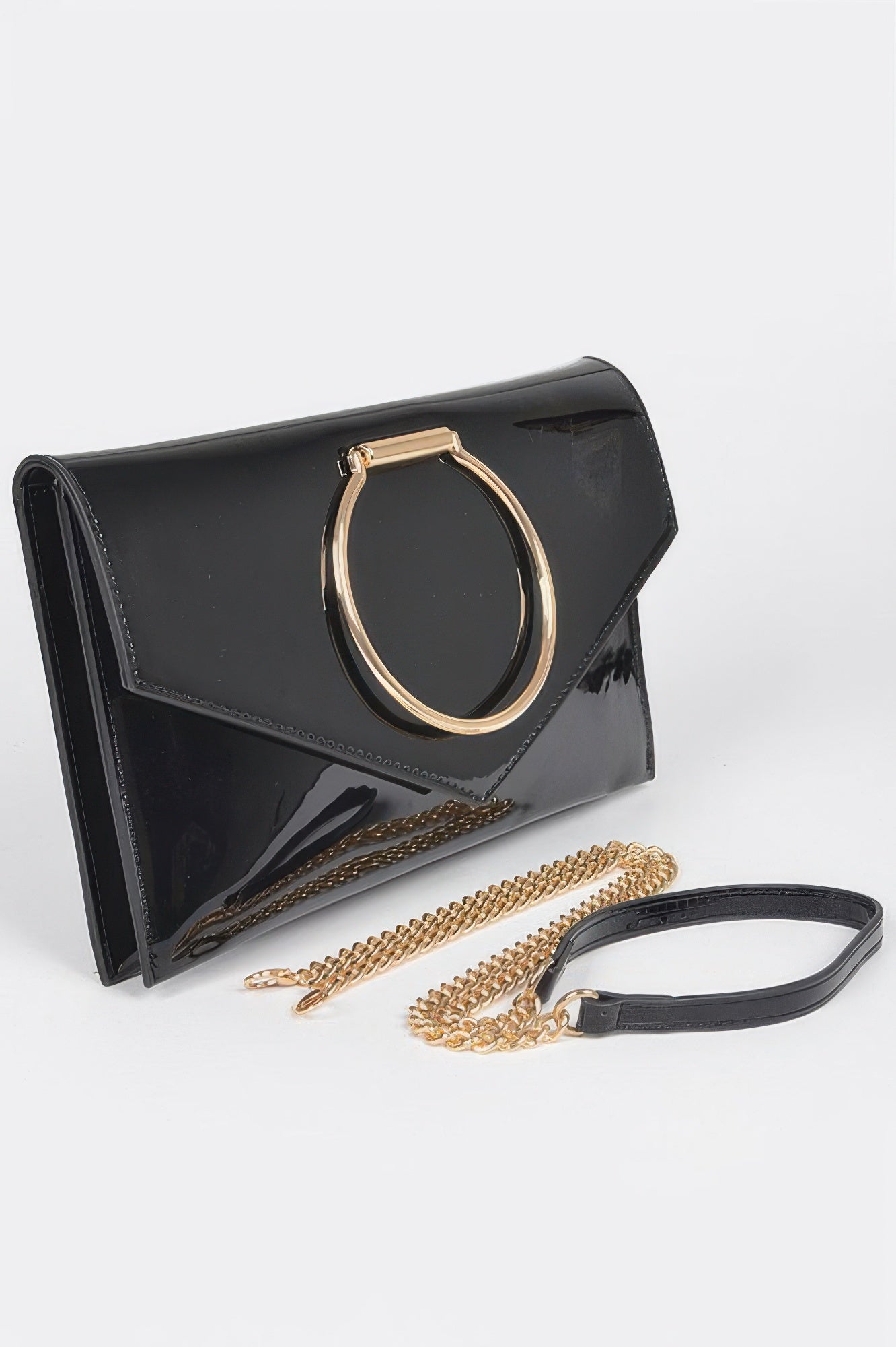 Crowned Energy CO. Black CCWHOLESALECLOTHING Clutch Goddess Luxe Enamel Clutch – Faux Leather with Sleek Metal Handle