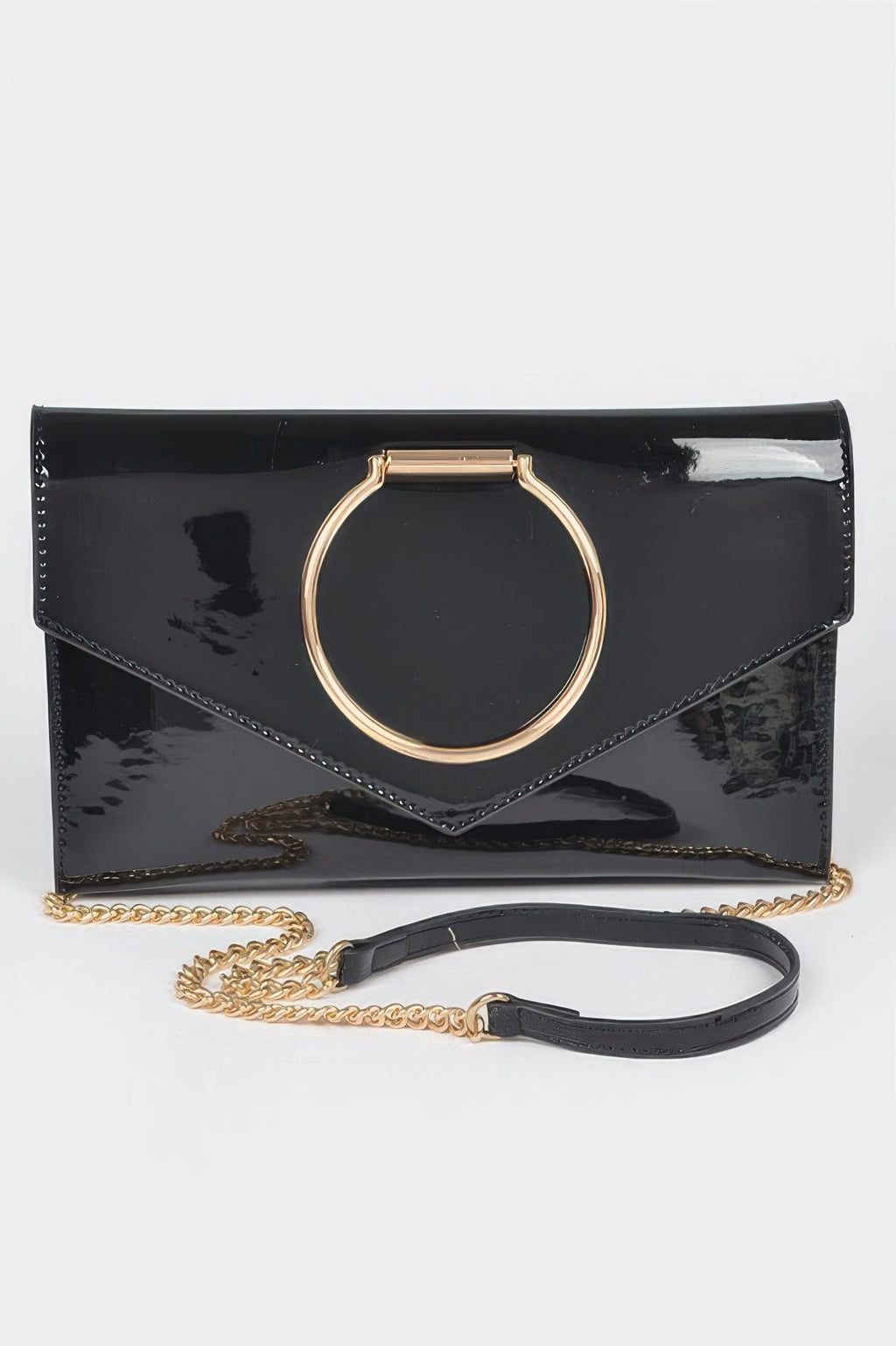 Crowned Energy CO. Black CCWHOLESALECLOTHING Clutch Goddess Luxe Enamel Clutch – Faux Leather with Sleek Metal Handle