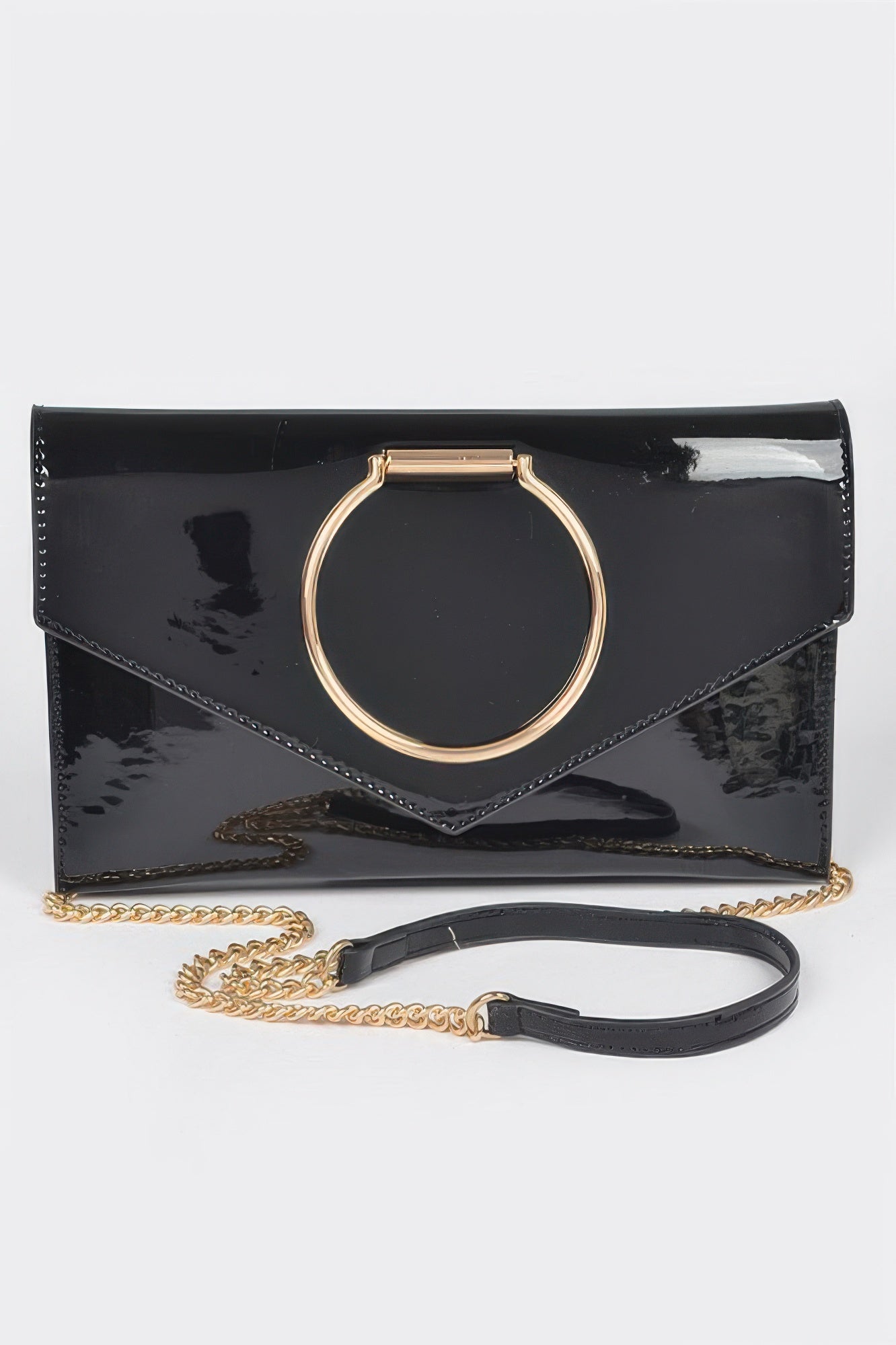 Crowned Energy CO. Black CCWHOLESALECLOTHING Clutch Goddess Luxe Enamel Clutch – Faux Leather with Sleek Metal Handle