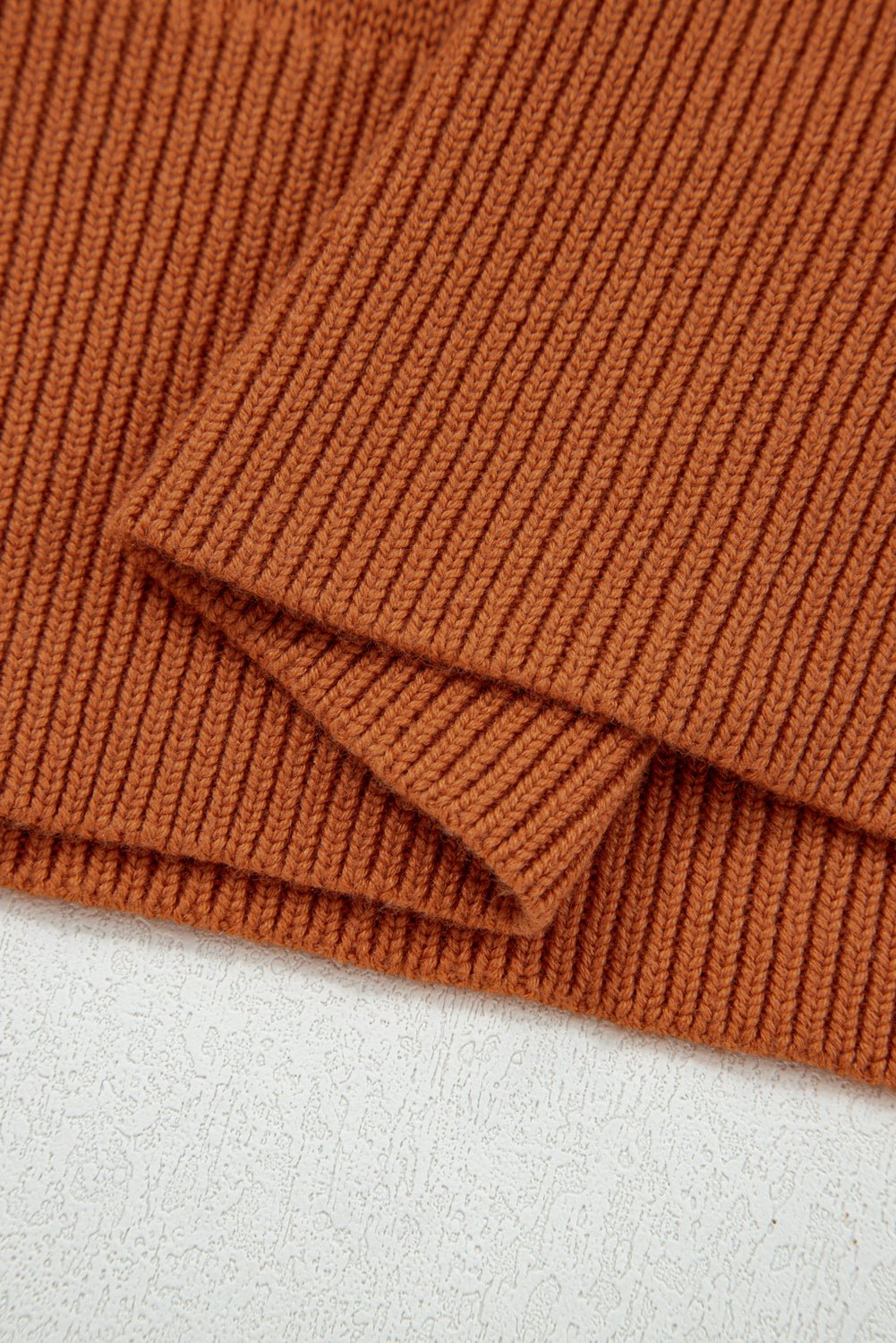Gold Flame Solid Color Ribbed Trim Drop Shoulder Sweater - Crowned Energy CO.