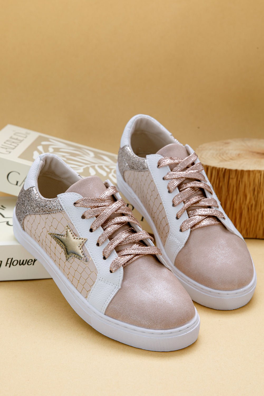 Crowned Energy CO. Gold / 37 / 70%PVC+30%PU Dear-Lover Dropshipping Shoes & Bags/Women's Shoes Gold Glitter Star Patchwork PU Leather Lace-up Sneakers